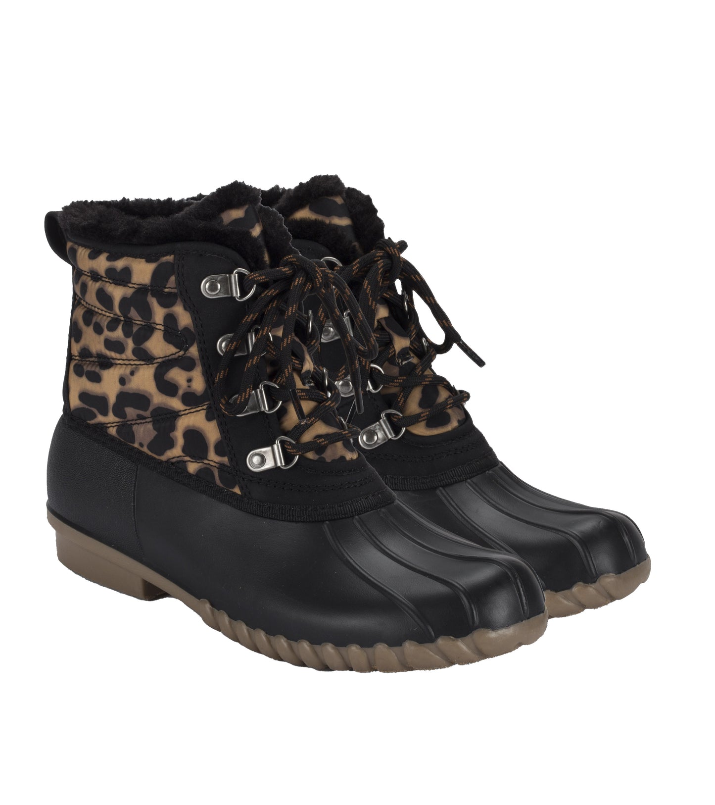 Flynn Duck Boot Black Leopard Baretraps