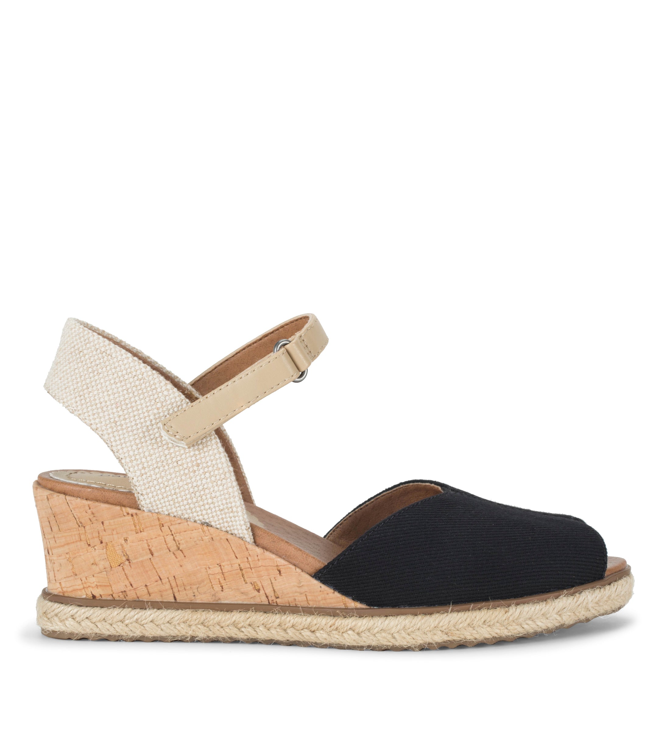 Odetta Espadrille Wedge Sandal - Black Canvas | Baretraps